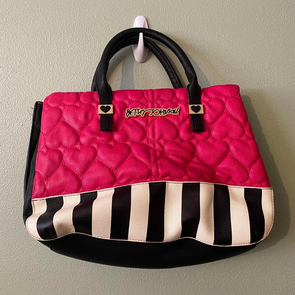 Betsey Johnson Pink and Black Quilted Satchel